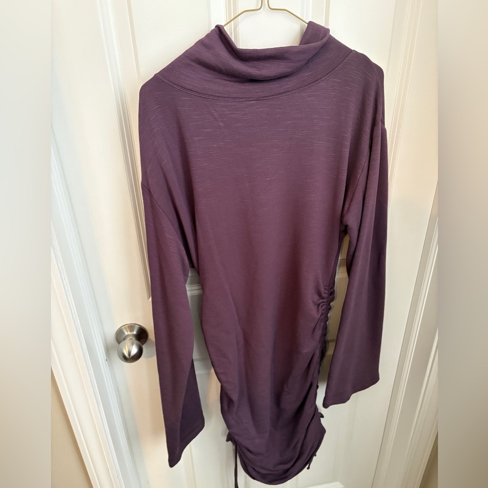 Daily Practice by Anthropologie Long-Sleeve Ruched Mini Plum Dress Women’s Med - Picture 7 of 8